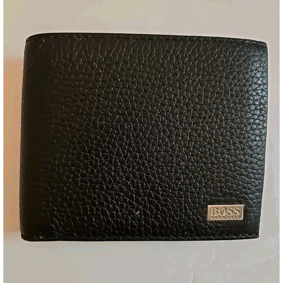 Hugo Boss black leather Trifold wallet with multiple card slots and coin pouch - Picture 1 of 8